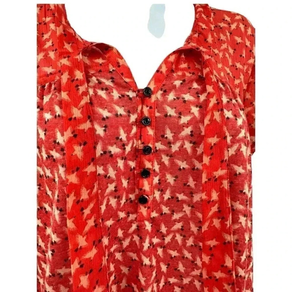 Ann Taylor loft Red bird print peasant blouse short sleeve women’s size small - Picture 3 of 6